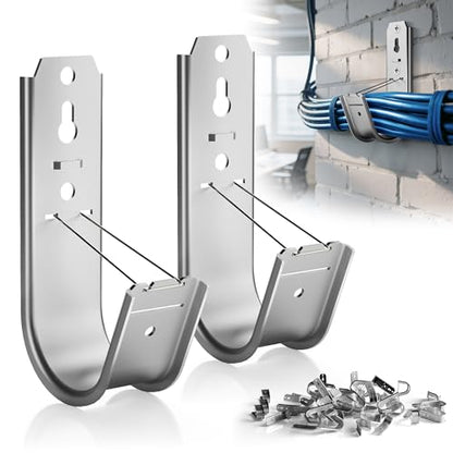 50 Pack J Hooks for Cable Management | 2 Inch Galvanized Steel J-Hook with Retainer Clip for Hanging Cable & Wire Support Ceiling Mount to Ceilings Beams