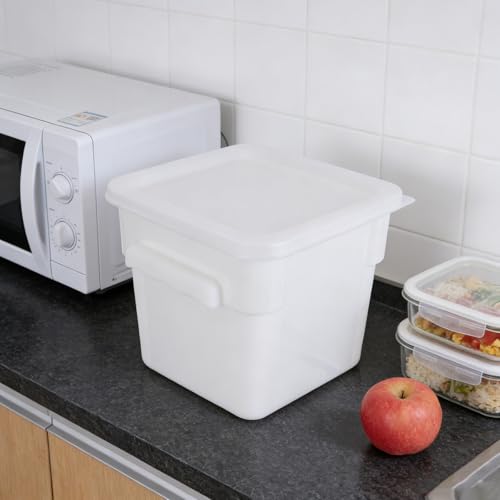 Yardwe Food Storage Bucket with Lid - 6l White Plastic Pail - Stackable Square Storage Container for Pickling, Brining, And Ice Cream - Kitchen Pantry Box