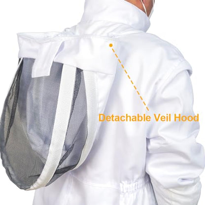 Beekeeping Suit with Reinforced Veil – No Collapse, Breathable Cotton, Sheepskin Gloves Included, Generous Fit for Tall Builds, Beekeeping, Wasp Nest Removal, Apiary, Yard Work XXL - size: XXL for 5'11"-6'3"