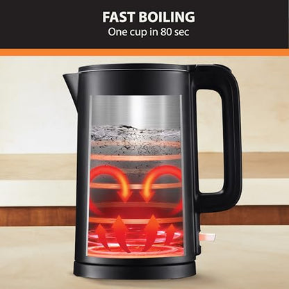 KRUPS 1.5L Electric Kettle Stainless Steel Cool Touch Interior, Fast Boiling, One Cup in 80 Seconds, Double Wall, Auto Off, Keep Warm, Hot Water Kettle Electric, Cordless, Black/White - style: Cool Touch Kettle