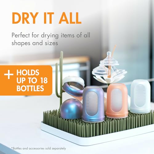 Boon Lawn Countertop Baby Bottle Drying Rack with Antimicrobial Tray - Baby Bottle Rack and Organizer - Baby Feeding Essentials - Sage - 13.5 x 11 x 2.5