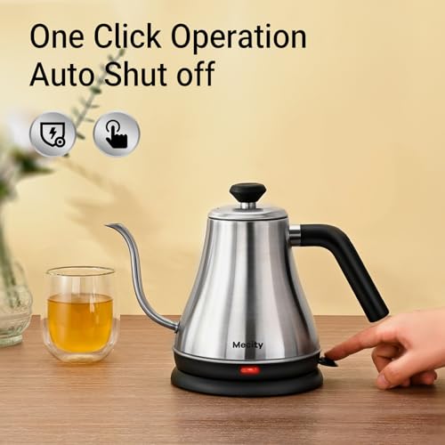 Mecity Electric Kettle Gooseneck Water Kettle Stainless Steel Tea Kettle Water Boiler Fast Heating, Auto Shut Off, 27 fl oz, 1000W, Stainless Steel - color: Stainless Steel