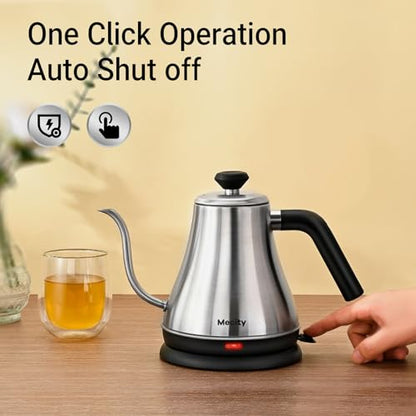 Mecity Electric Kettle Gooseneck Water Kettle Stainless Steel Tea Kettle Water Boiler Fast Heating, Auto Shut Off, 27 fl oz, 1000W, Stainless Steel - color: Stainless Steel