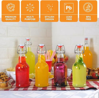 FastRack 2 Pack Clear Swing Top Glass Bottles (16oz/500ml) | Heavy Duty Flip Top Fermenting Bottles | Reusable Airtight Grolsch-Style Glass for Kombucha, Beer, Juice & Infusions - color: Clear