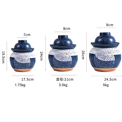 Blue Fermentation Jar Traditional Chinese Porcelain Pickle Jar,Ceramics Fermenting Crock Kit with Water Seal Airlock Lid, Pickle Jar for Pickles Kimchi, Sauerkraut 3.5Kg