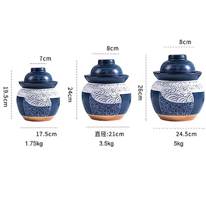 Blue Fermentation Jar Traditional Chinese Porcelain Pickle Jar,Ceramics Fermenting Crock Kit with Water Seal Airlock Lid, Pickle Jar for Pickles Kimchi, Sauerkraut 3.5Kg