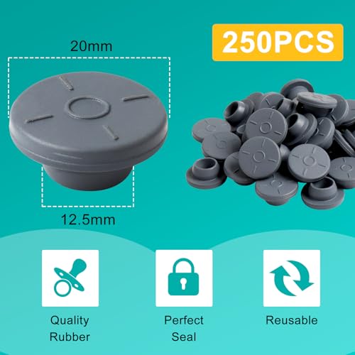 250 Pieces 20mm Rubber Bottle Stoppers Self Healing Injection Port Mushroom Growing Supplies for Glass Vial and Liquid Culture Jars