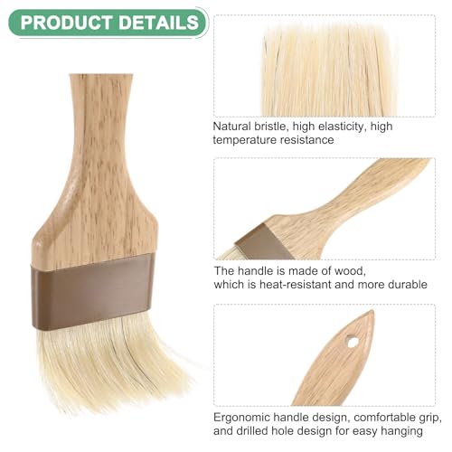 M METERXITY 2-Pack Pastry Brush, Wooden Handle Natural Bristle Basting BBQ Oil Brush for Cooking/Barbecue/Kitchen [2"] - size: 2"