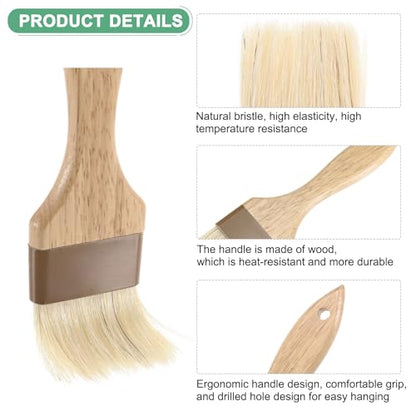 M METERXITY 1-Set Pastry Brush, Wooden Handle Natural Bristle Basting BBQ Oil Brush for Cooking/Barbecue/Kitchen [1, 1.6, 2"]