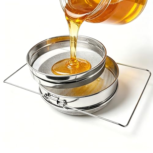 Stainless Steel Honey Strainer for 5 Gallon Bucket, Double Layer Mesh Honey Filter Strainer with Adjustable Support Legs, Universal Beekeeping Harvest Tool Fit Most Honey Pails