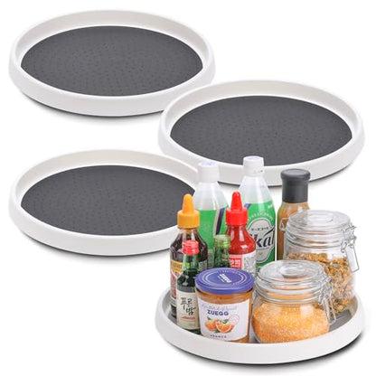 Lazy Susan 턴테이블, 4개 세트, 30.5cm(12인치) 미끄럼 방지 Lazy Susan 정리함, 캐비닛, 식료품 저장실 정리, 주방 보관, 욕실 싱크 캐비닛, 냉장고, 조리대, 향신료 랙(4팩 30.5cm(12인치)) - size: Grey 12 In 4 Pack