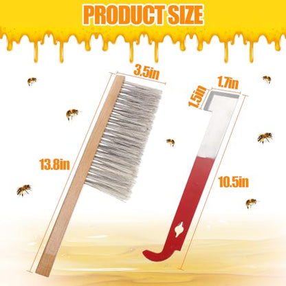 Acostop Bee Hive Tool for Beekeeping - Stainless Steel J Hook & Natural Horsehair Bee Brush, Beehive Brush Bee Frame Lifter and Scraper Bee Keeping Starter Kit for Beekeepers