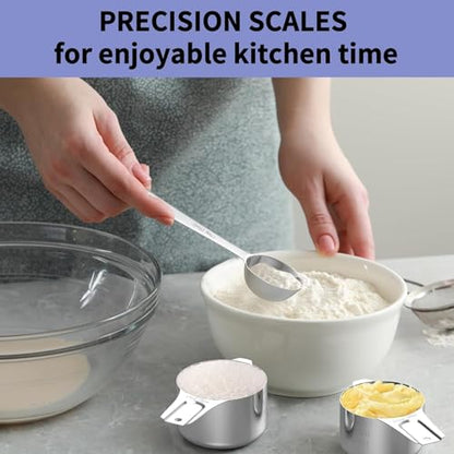Stainless Steel Measuring Cups and Spoons Set, 6 Stainless Steel Measuring Cups, 7 Measuring Spoons & 1 Leveler, 3 Plastic Measuring Cup with 1 Measuring Conversion Chart - color: Sliver-Round Measuring Spoons and Cups Set