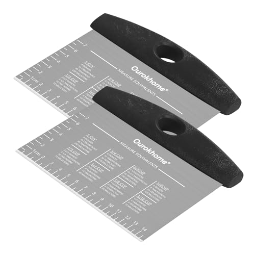 Ourokhome 2 Pack Bench Scraper Dough Cutter, Stainless Steel Dough Scraper with Laser-Etched Scale, Conversion Chart, Non-Slip Handle, Dishwasher Safe for Bread & Pastry, Black - color: Black