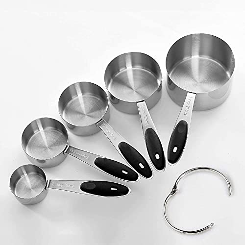 EDELIN Measuring Cups and Magnetic Measuring Spoons Set, Stainless Steel 5 Cups and 7 Spoons (Black) - color: Black