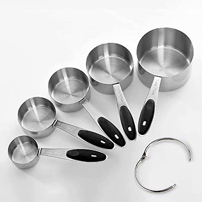 EDELIN Measuring Cups and Magnetic Measuring Spoons Set, Stainless Steel 5 Cups and 7 Spoons (Black) - color: Black