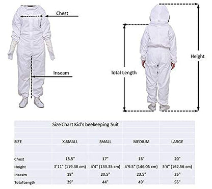 FOREST BEEKEEPING SUPPLY- Kids Full Body Bee Suit. Cotton twill soft to Children’s skin tuff to bee Stings with Veil - color: Ventilated Suit, size: Small