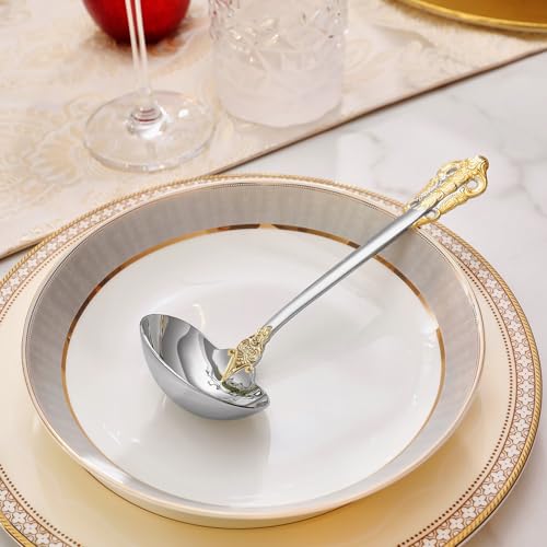 KEAWELL Premium 7.5 inch Luxury Gravy Ladle, 18/10 Stainless Steel, Small Gravy Spoon for Home. Solid and Sturdy, Dishwasher Safe. (1, Gold Accent) - color: Gold Accent