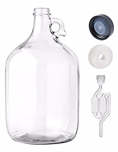 Home Brew Ohio 1 Gallon Jug W/TwinBubble Airlock,Polyseal Lid,38mm cap w/hole