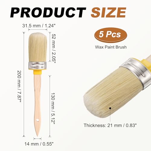 uxcell 5 Pcs Wax Paint Brushes, 2 x 1.2 Inch Chalk Stencil Brush, Oval PET Fiber Bristle with Wood Handle, Painting Tool for Furniture DIY Home Decor Art Crafts, Yellow - size: 2 x 1.2 Inch