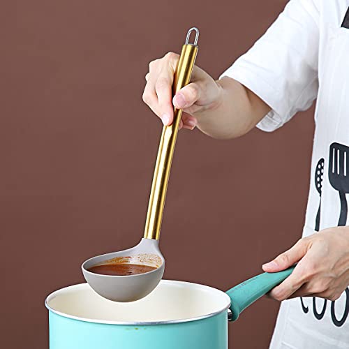 Gold Ladle, Berglander Non-stick Silicone Kitchen Ladle With Titainium Gold Plating handle, Soup Ladle, Cooking Ladle Soup Spoon For Cooking, Dishwasher Safe, Easy to Clean - style: g. Ladle