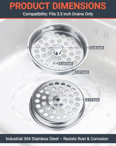 3-1/2 Inch Commercial Sink Strainer - 304 Stainless Steel Clog-Free Drain Cover, Precision Fit for 3.5" Drains & 3 Compartment Sinks, Heavy-Duty for High-Volume Kitchens - color: 1 Pack