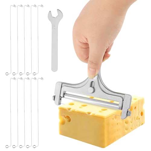 Stainless Steel Cheese Slicer – Adjustable Wire Cutter w/ 10 Extra Wires & Wrench (Silver) - color: Silver