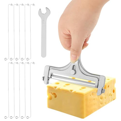 Stainless Steel Cheese Slicer – Adjustable Wire Cutter w/ 10 Extra Wires & Wrench (Silver) - color: Silver