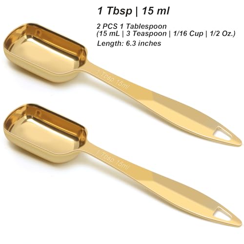 2 Pcs 1 Tablespoon(15 mL | 3 Tsp | 1 Tbsp | 15 cc | 1/2 oz) Stainless Steel Single Measuring Spoon, Long Handle Metal Measuring Spoon, Kitchen Gadgets for Cooking & Baking(Gold) - color: Gold, size: 15 mL | 15 cc | 1/2 oz | 1 Tbsp | 3 Tsp
