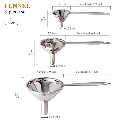 3 in 1 Metal Funnels for Filling Bottles Stainless Steel Small Kitchen Funnel Set for Transferring Essential Oils Liquid Fluid Spice Dry Ingredients Powder, Durable (‎Long-Handled Funnel) - size: ‎Long-handled funnel