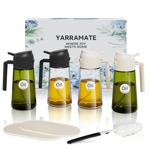 YARRAMATE 4Pcs 16oz/470ml Glass Olive Oil Sprayer Set with Stickers, Kitchen Gadgets, Including 2Pcs Non-Slip Bottle Mat, Cleaning Brush-Aesthetic Ideal Kitchen Gift - color: 23_4Pcs Gift Set