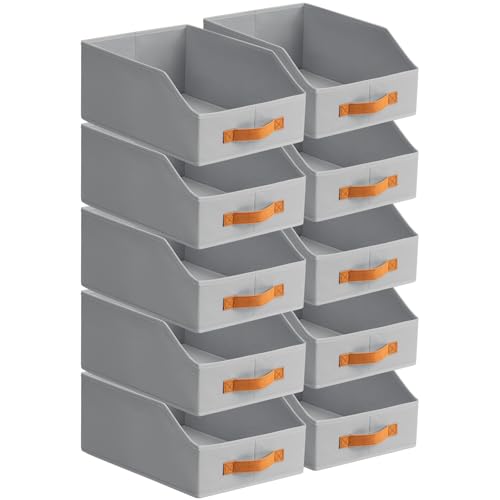 Homsorout Fabric Storage Bins for Organizing - 10 Pack Large Trapezoid Collapsible Storage Bins with Front Handle, Closet Organizers and Storage for Bedroom, Home Shelves, Small Spaces, Grey - color: Grey, size: 10 Pack
