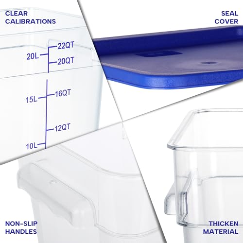 BIEAMA 4 Pack Food Storage Containers, 22 Quart with Lids, Square Commercial Containers with Scale, NSF, Polycarbonate, Clear - color: 22Qt-4 Pack(Blue Lids)