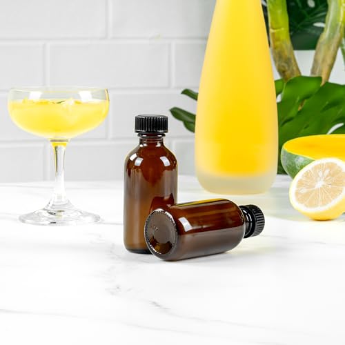 Restaurantware Vetri 2 Ounce Boston Glass Bottles, 48 Sample Bottles With Black Phenolic Caps - Dishwashable, Round, Amber Glass Bottle, For Potion, Juice, Ginger Shots, Whiskey, Liquids - color: Amber, size: 2 oz