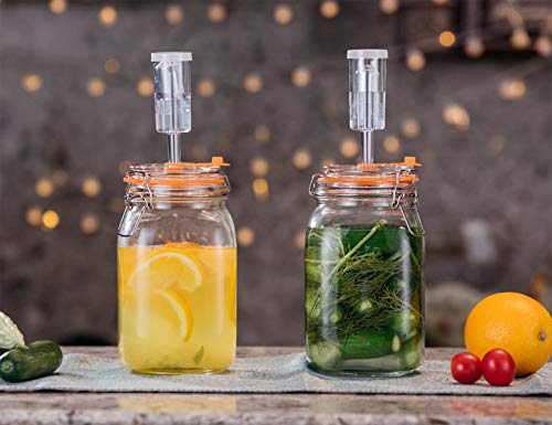 JILLMO Wide Mouth Glass Fermentation Jar with Airlock & Glass Weight, 1.5L Fermenting Jar for Sauerkraut, Kimchi, Pickles & More,Pack of 2 - size: 1.5 Liter