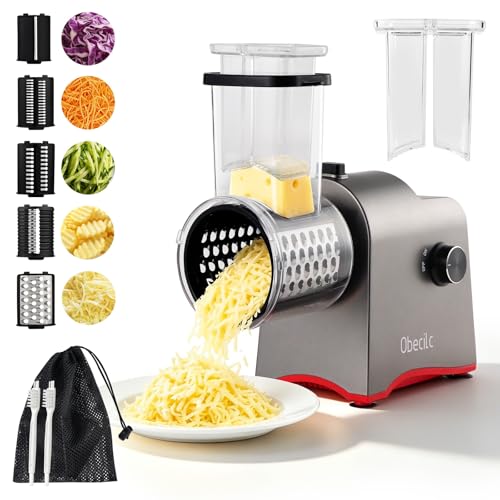 Upgraded 300W Electric Cheese Grater with 5 Stainless Steel Blades, Cheese Shredder Electric for Slicing, Shredding & Grinding Vegetables, Fruits and Nuts,Easy One-Touch - color: 5 Blades