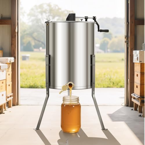 VEVOR Honey Extractor, 4/8 Frame Manual Honey Extractor with Transparent Lid, Stainless Steel Honeycomb Drum Spinner with Height Adjustable Stand, Honeycomb Extraction Equipment for Beekeeping - style: 8 Frame Rack(4 Deep Frames)