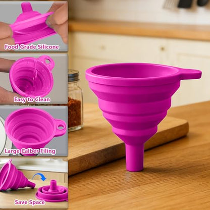 4PCS Silicone Collapsible Funnels Set for Kitchen Use Compact and Portable Liquid Transfer Tool, Collapsible Gadgets(Purple) - color: 4PCS-Purple