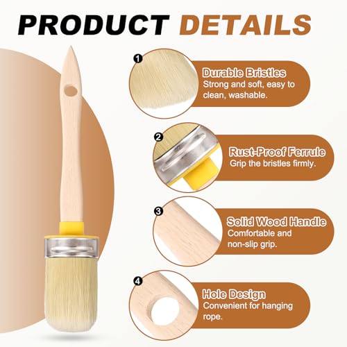 uxcell 5 Pcs Wax Paint Brushes, 2 x 1.5 Inch Chalk Stencil Brush, Oval PET Fiber Bristle with Wood Handle, Painting Tool for Furniture DIY Home Decor Art Crafts, Yellow - size: 2 x 1.5 Inch