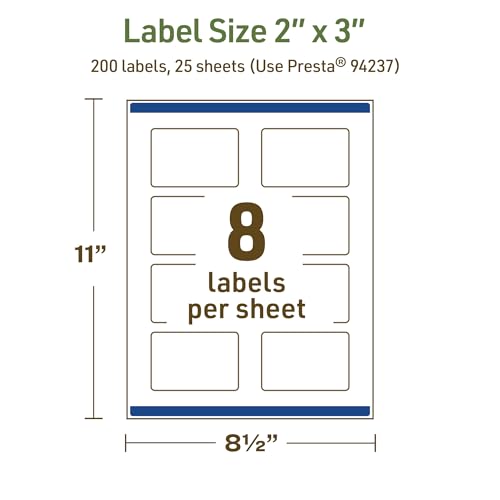 Avery Dissolvable Rectangle Labels, Sure Feed Technology, 2" x 3", Matte White, Print-to-The-Edge, Laser/Inkjet Printable, 200 Labels Total - style: 200 labels