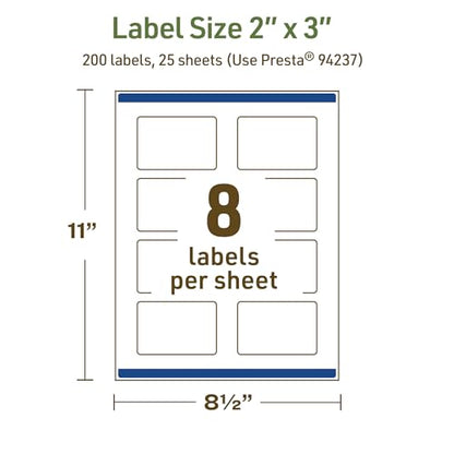 Avery Dissolvable Rectangle Labels, Sure Feed Technology, 2" x 3", Matte White, Print-to-The-Edge, Laser/Inkjet Printable, 200 Labels Total - style: 200 labels
