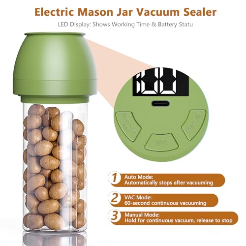 Mason Jar Vacuum Sealer for Regular and Wide Mouth Jars, Green - color: Green