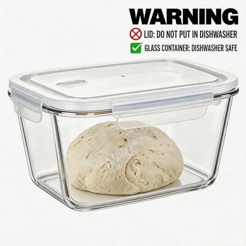2.6L Sourdough Starter Jar, Airtight Glass Container with Lid, 88 oz Rectangular Wide Mouth Fermentation Jar for Sourdough Bread Baking, White Kitchen Food Storage, Sour Dough Tools Kit