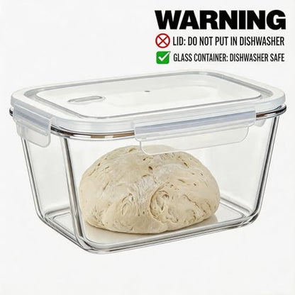 2.6L Sourdough Starter Jar, Airtight Glass Container with Lid, 88 oz Rectangular Wide Mouth Fermentation Jar for Sourdough Bread Baking, White Kitchen Food Storage, Sour Dough Tools Kit