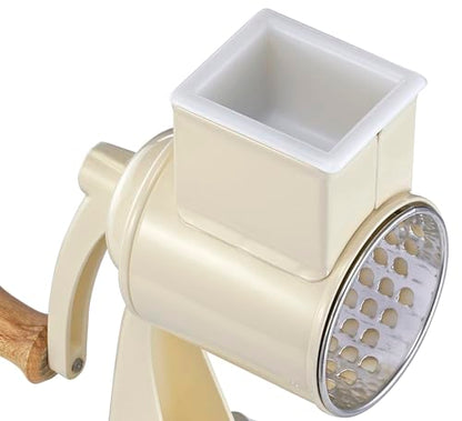 Zassenhaus Classic Drum Grater, Manual Kitchen Grater, Painted Metal, Beech Wood, Stainless Steel, Suction Base, 2 Grating Drums and Pestle, Can be Used as Vegetable Cutter, Cheese Grater and Slicer - color: Cream