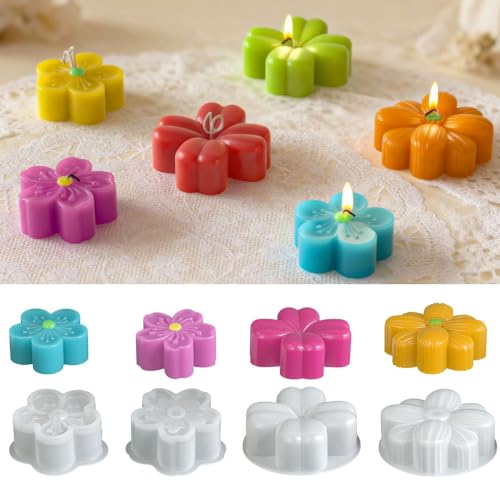 Tone Fun 4Pcs Clover, Peach Blossom, and Chrysanthemum Shapes Silicone Molds for Making Candle, Resin, Aromatherapy Candles, Handmade Wax Soap, Home Decor, Craft (B) - color: Flower set - B