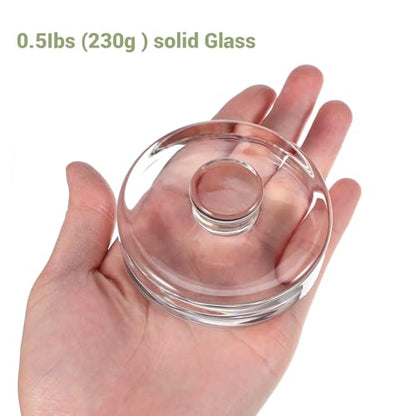 Glass Fermenting Weight for Wide Mouth Mason Jar, Solid Thick Glass Lid Comfortable Handle, Silver