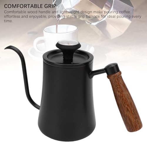 LICAEVEY Gooseneck Kettle, 500ml Pour Over Coffee Kettle with Built in Thermometer & Wood Handle, 304 Stainless Steel Stovetop Tea Kettle for Pouring