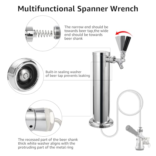 MRbrew Beer Shank Faucet with 1/4'' Barb Fitting, Kegerator Tower Beer Tap Parts - Stainless Core Tap & Hose Clamp, Kegerator Replacement Kit for 3/16'' Liquid Line Homebrew Draft Beer Tower Dispenser