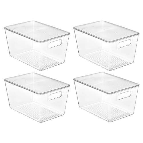 Vtopmart 4 Pack Clear Stackable Storage Bins with Lids, Large Plastic Containers with Handle for Pantry Organizer and Storage,Perfect for Kitchen,Fridge,Cabinet, Closet,Bathroom Organization - size: L( 11"L x 7.5"W x 6"H)